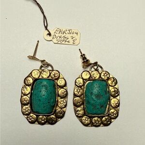 Vintage Brass and Turquoise Earrings